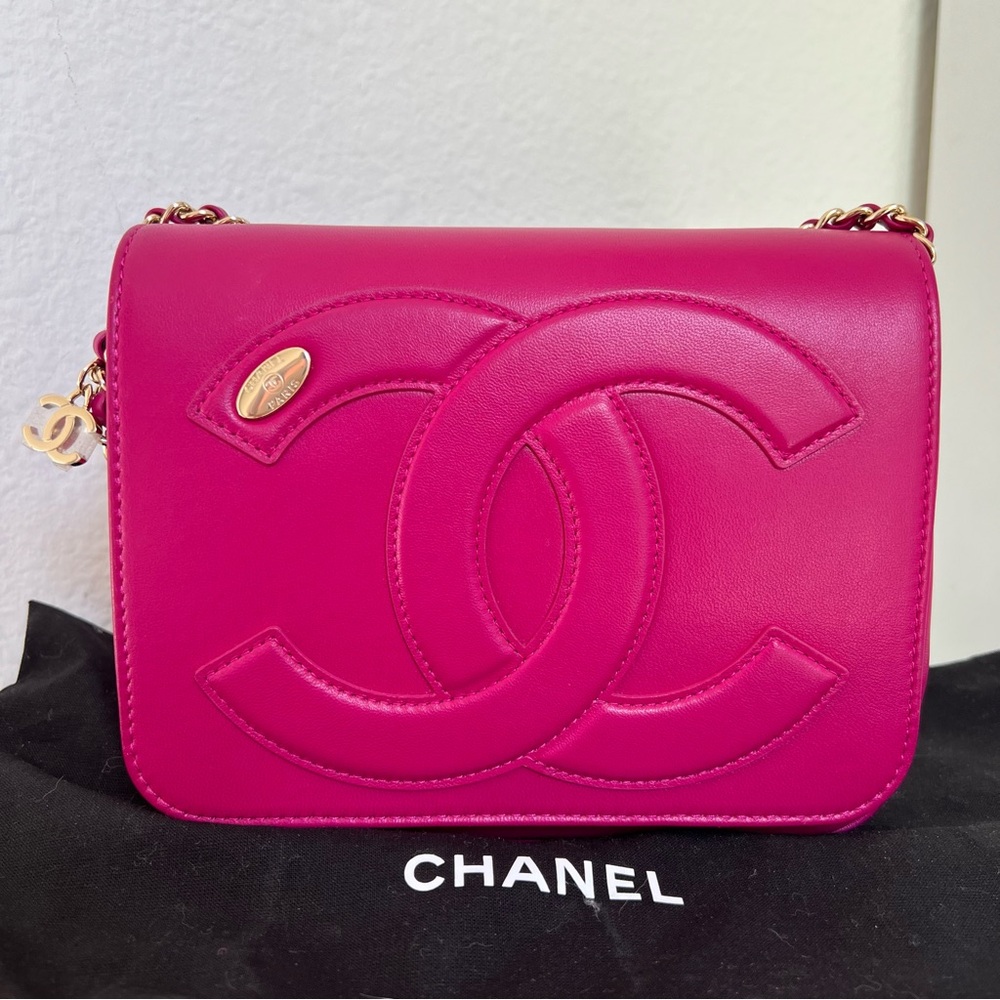 Chanel Lambskin CC Mania Flap Bag in Pink